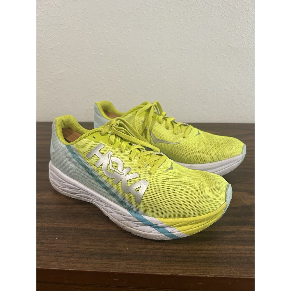 Hoka One One U Rocket X Mens 8.5 Blue Glass Evening Primrose 1113532-BGEPR Neon